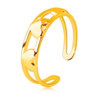 Złoty 14K pierścionek - trzy symetryczne lustrzane serca między dwiema liniami - Rozmiar : 51