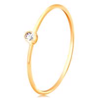 Złoty diamentowy pierścionek 585 - błyszczący bezbarwny brylant w okrągłej oprawie, cienkie ramiona - Rozmiar : 64