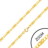 Złoty łańcuszek 585 - trzy owalne ogniwa, podłużne ogniwo z kratką, 500 mm