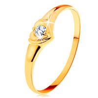 Złoty pierścionek 585 - błyszczące serduszko z osadzoną okrągłą cyrkonią - Rozmiar : 57