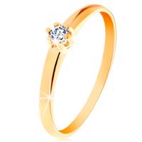 Złoty pierścionek 585 - okrągły diament bezbarwnego koloru w koszyczku  - Rozmiar : 59