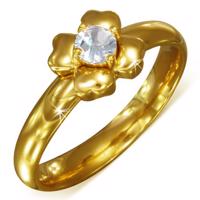 Złoty pierścionek ze stali nierdzewnej z bezbarwną cyrkonią - kwiat - Rozmiar : 54