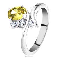 Błyszczący pierścionek w srebrnym odcieniu, owalna cyrkonia żółtego koloru - Rozmiar : 54