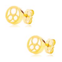 Kolczyki z żółtego złota 585 - koło z naturalną perłą i trzy pierścienie
