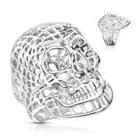 Masywny stalowy pierścionek w srebrnym kolorze, siatkowana czaszka - Rozmiar : 70