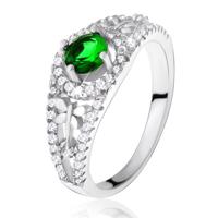 Przezroczysty cyrkoniowy pierścionek z zielonym kamyczkiem, ważki, srebro 925 - Rozmiar : 58