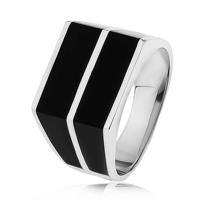 Srebrny pierścionek 925 - dwa poziome pasy czarnego koloru, gładka powierzchnia - Rozmiar : 57