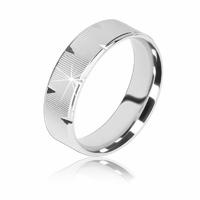 Srebrny pierścionek 925 - karbowana powierzchnia, błyszczące trójkątne nacięcia, 6 mm - Rozmiar : 54