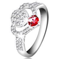 Srebrny  pierścionek, bezbarwny cyrkoniowy zarys serca, kółko i błyszcząca różowa cyrkonia - Rozmiar : 55